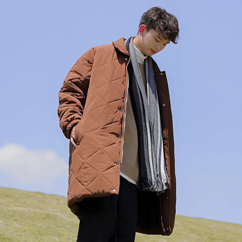 Winter Thick Long Coat Men Warm Fashion Oversized Down Jacket Men Korean Loose Thicke Plaid Coat Mens Parker Overcoat M-2XL