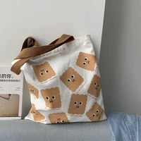 2022 women canvas shoulder bag cute cartoon print ladies casual handbag tote bag large capacity cotton reusable shopping bag