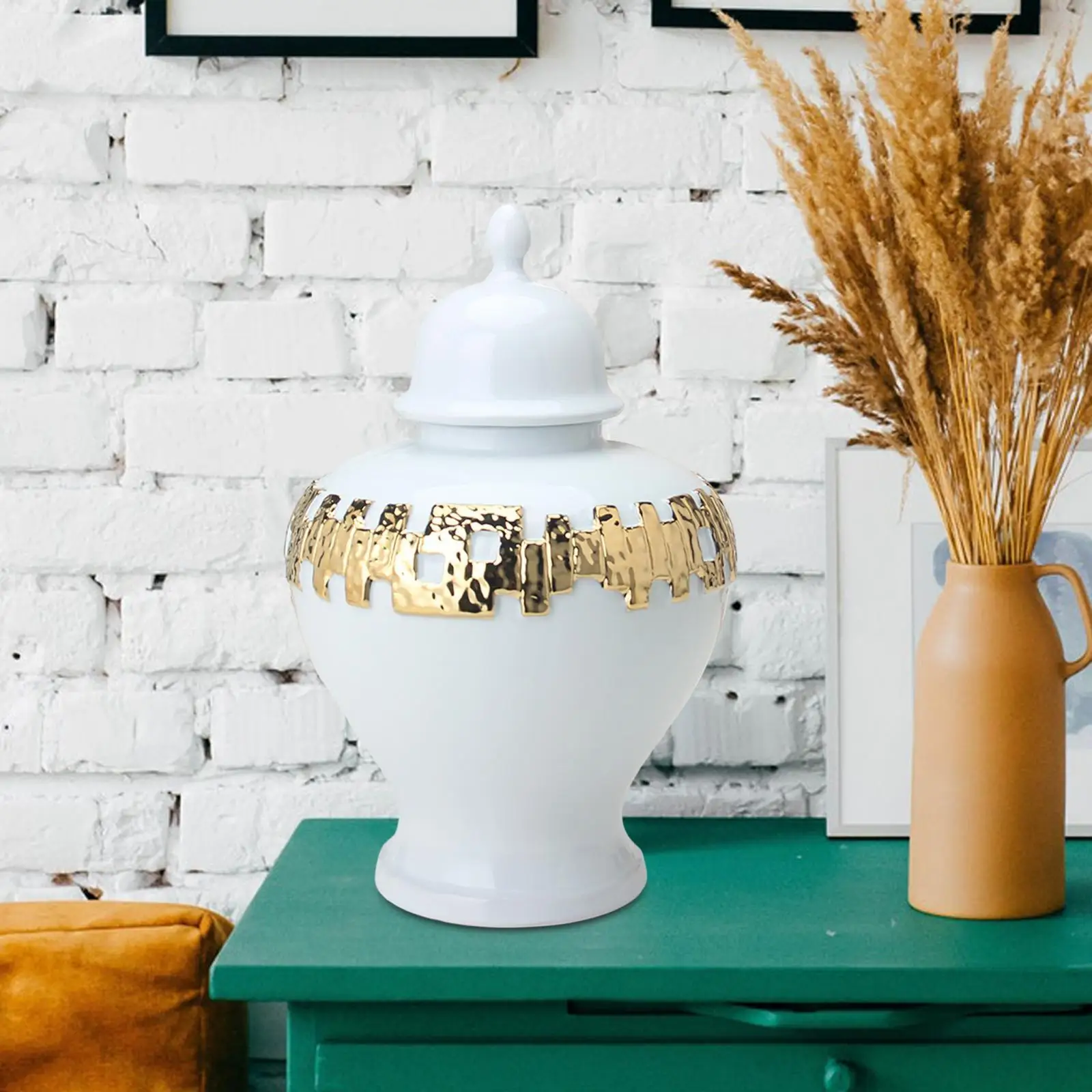 

Porcelain Ginger Jars Temple Jar with Fine Glaze Finish Ceramic Flower Vase for Home Desk Living Room Housewarming Farmhouse