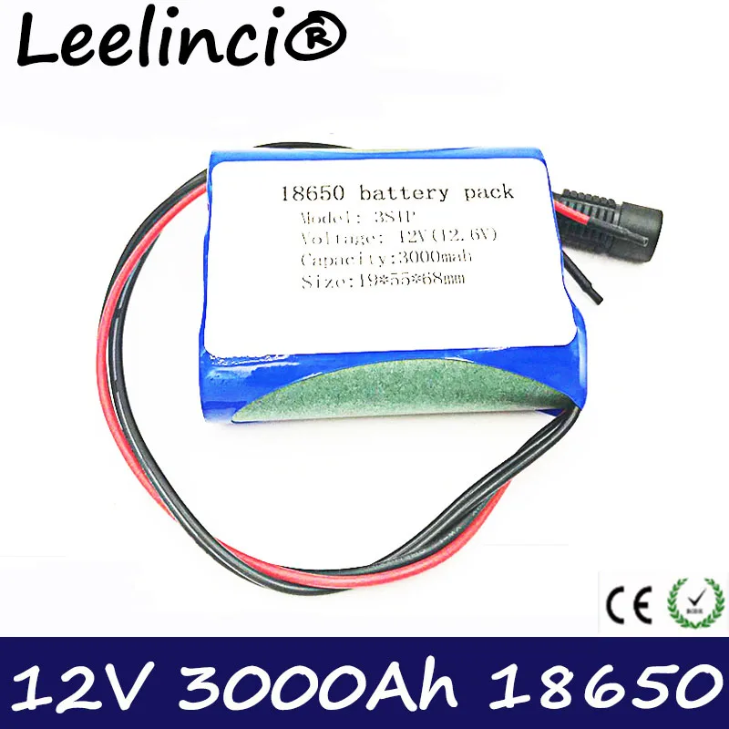 

Leelinci 12V 3000mah Batería Pack BMS 18650 Lithium Battery 12v Discharge Protection For CCTV/Camera/Light/LED Fast Delivery