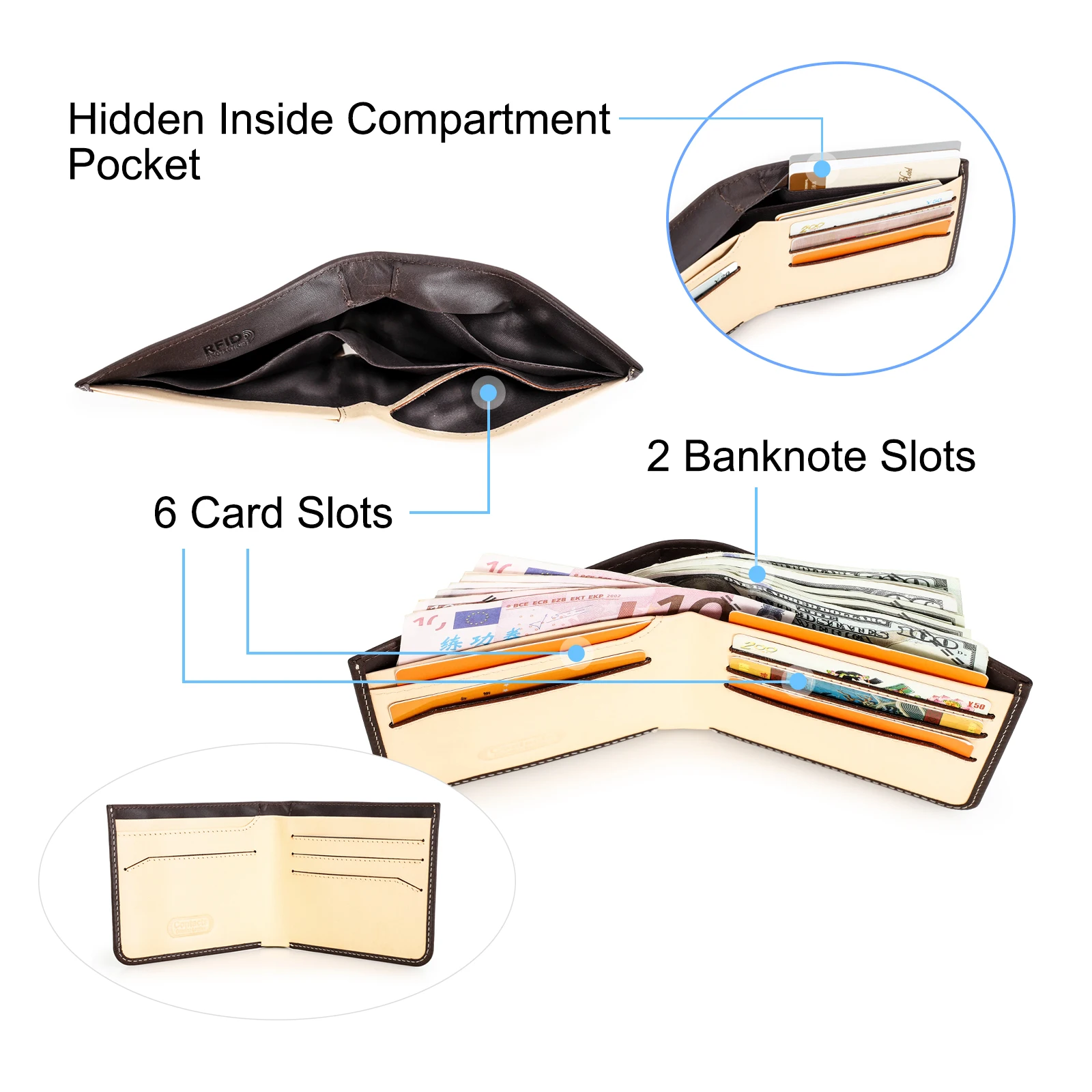 Фото CONTACT'S Мини-кошельки из натуральной кожи для мужчин RFID-держатель для карт Зажим для денег Тонкий мужской кошелек с гравировкой имени Мужской кошелек Сумки №5