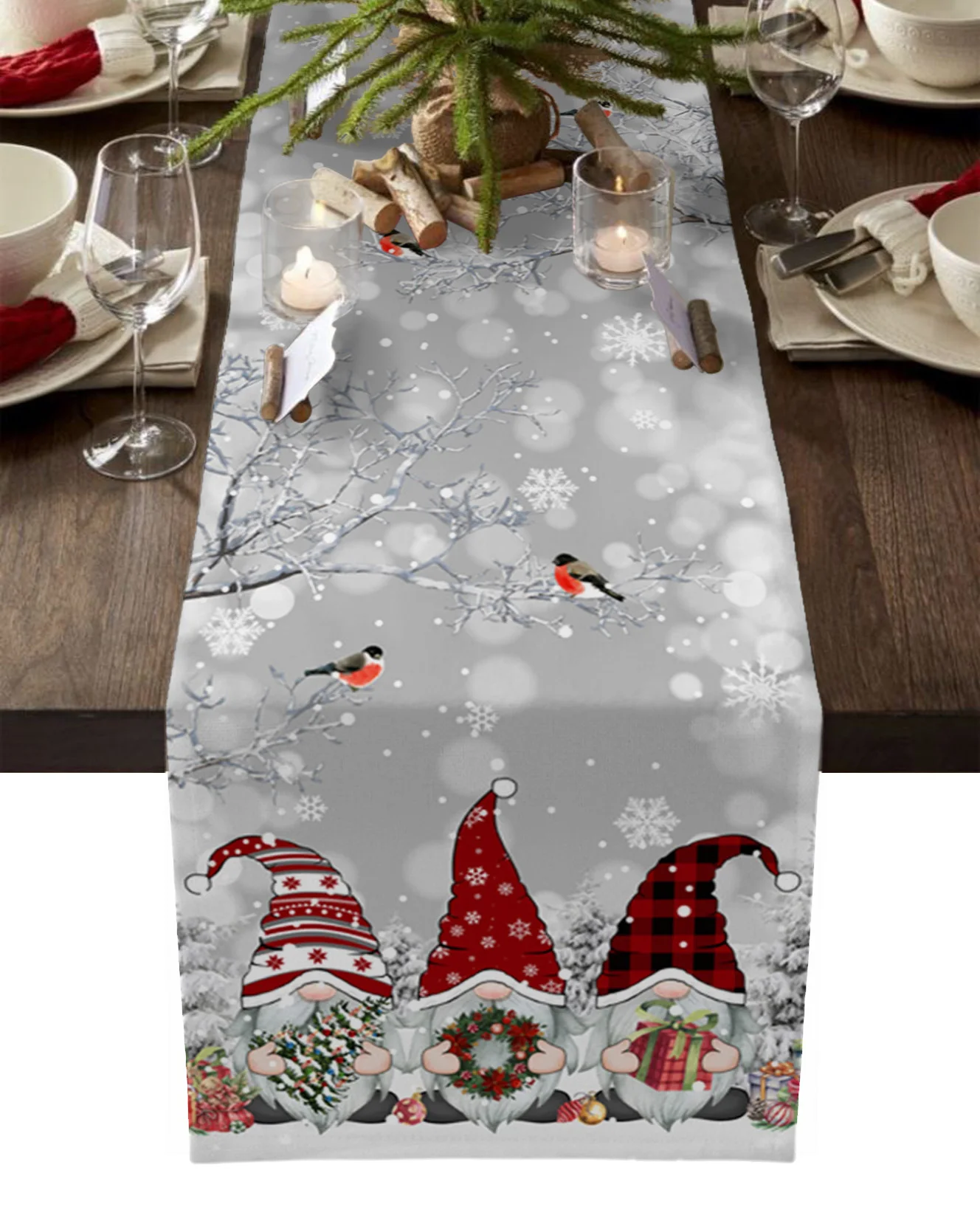 

Рождественская Снежная Снежинка, снежинки, гном, настольная дорожка из хлопка и льна, свадебная, семейная Рождественская декоративная настольная дорожка