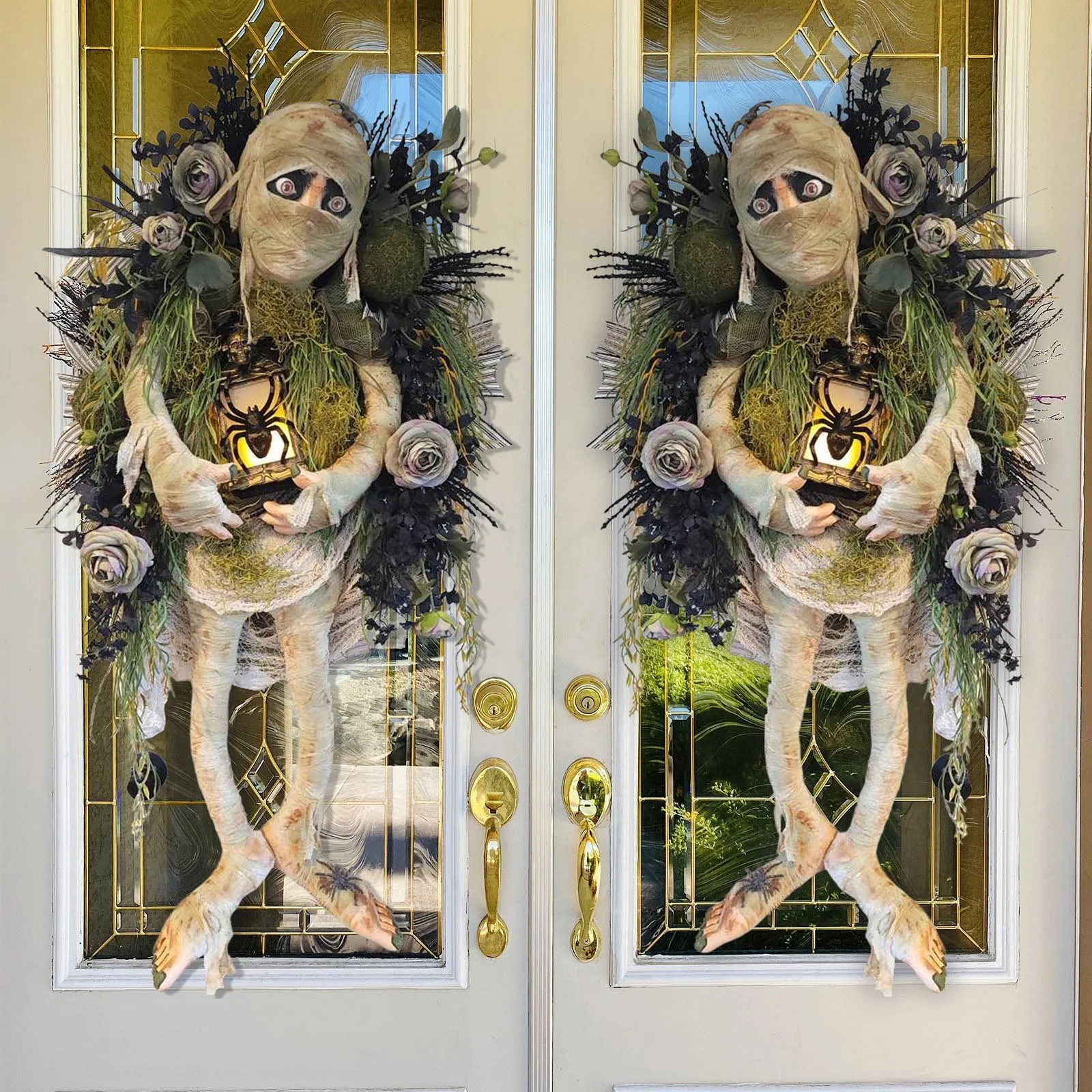 

Новинка 2023, венок на Хэллоуин для мам, для входной двери, розы, пауки, фонари, знак, венок, украшение для крыльца, настенное уличное украшение, подарок