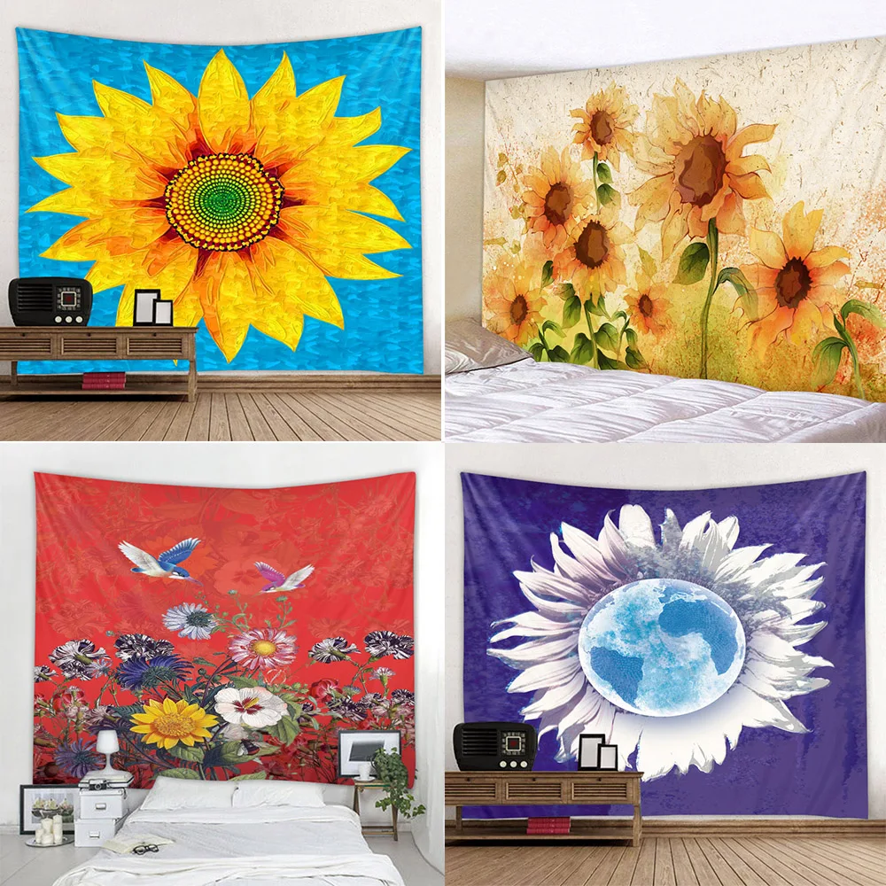 

Customizable Sunflower Tapestry Vintage Art Oil Painting Mandala Tapestry Psychedelic Living Room Bedroom Decorative Blanket