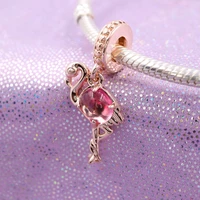 fine pink murano glass flamingo dangle charm 925 sterling silver bead fit original pandora bracelet women diy jewelry gift
