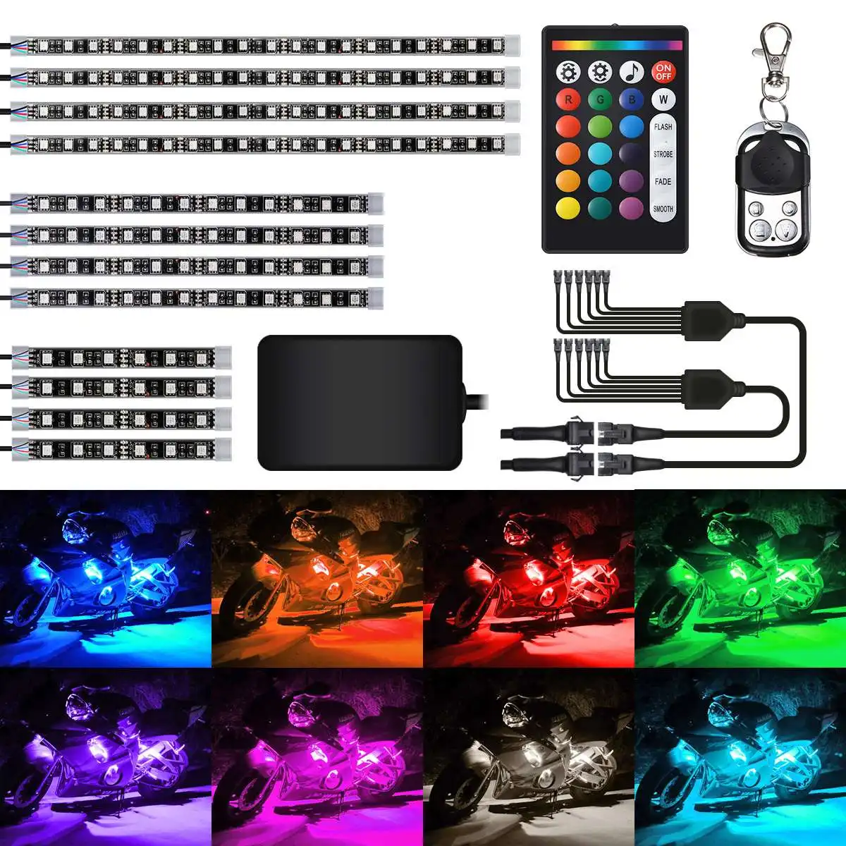 

Universal LED Car Motorcycle Decorative Ambient Lamp Sound Contro Remote Control RGB Moto Atmosphere Light Moto Strip Lamp Kit