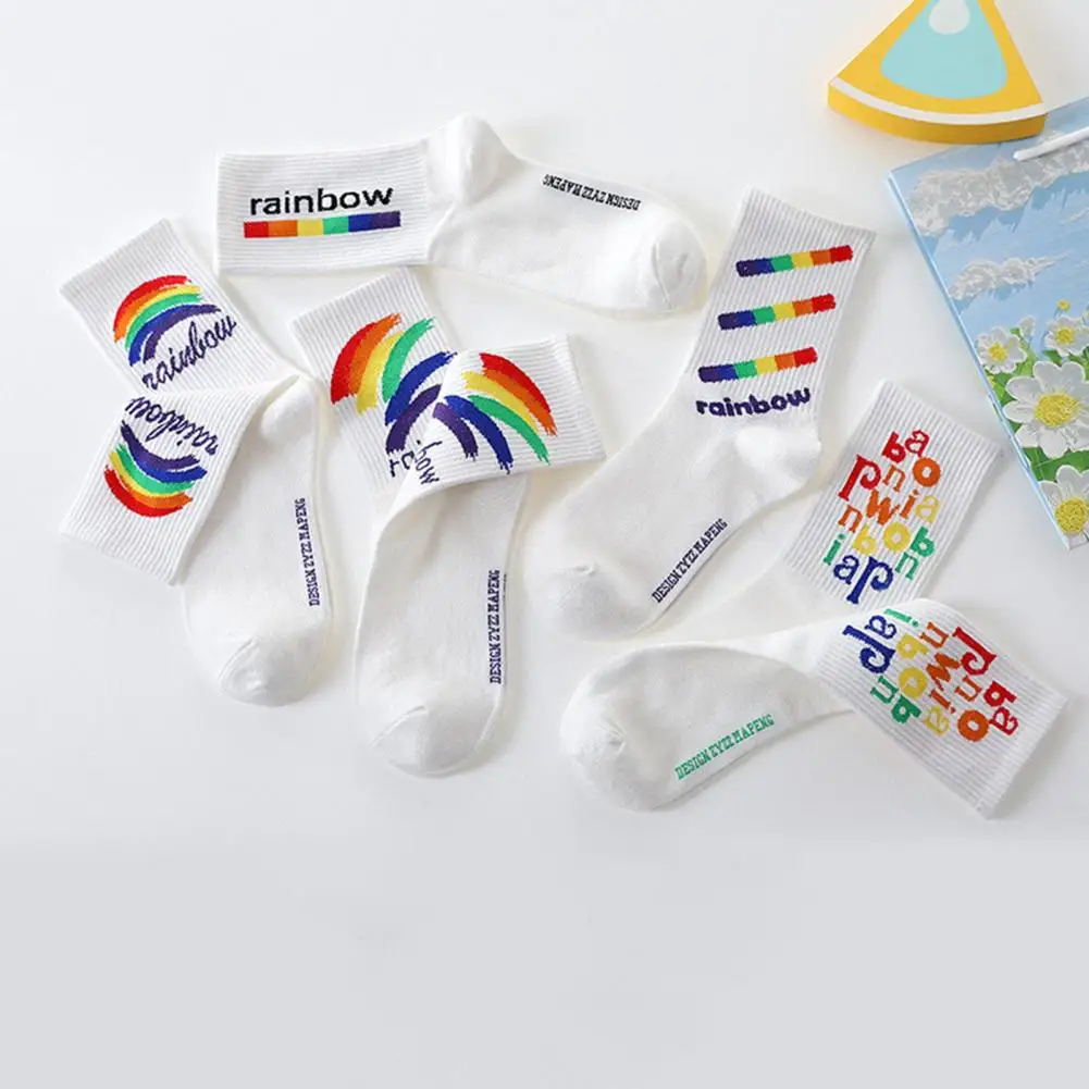 

Harajuku Women's Socks Cotton Rainbow Sports Socks Men Middle Tube Socks Hosiery Fashion Socks Student Long Socks Stockings