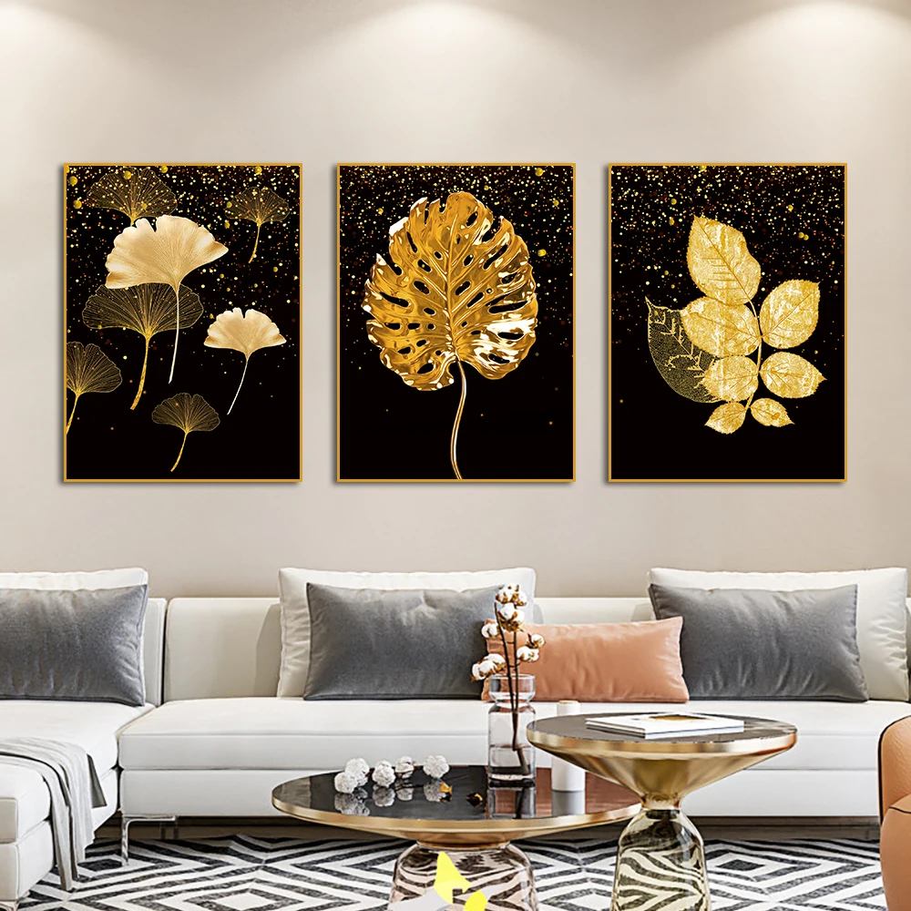 

Abstract Golden Leaves Canvas Painting Modern Nordic Posters And Prints Wall Art Picture For Living Room Home Decor