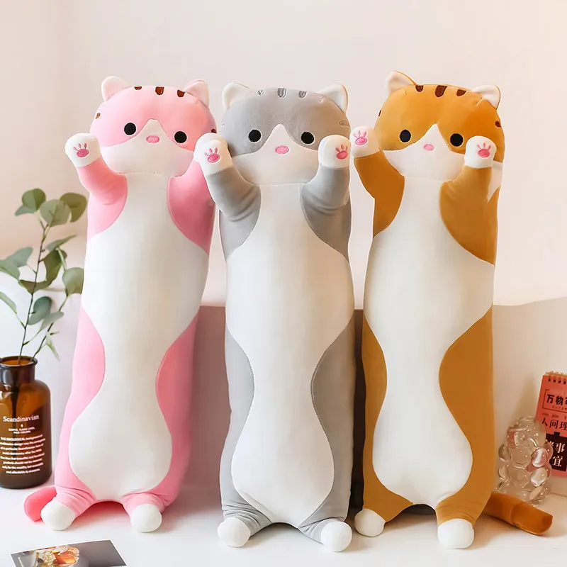 70~120cm Kawaii Long Animals Doll Plush Toy Squishy Grey Pink Brown Cats Unicorn Dinosaur Fox Pig Cute Leg Head Pillow For Kids - купить по
