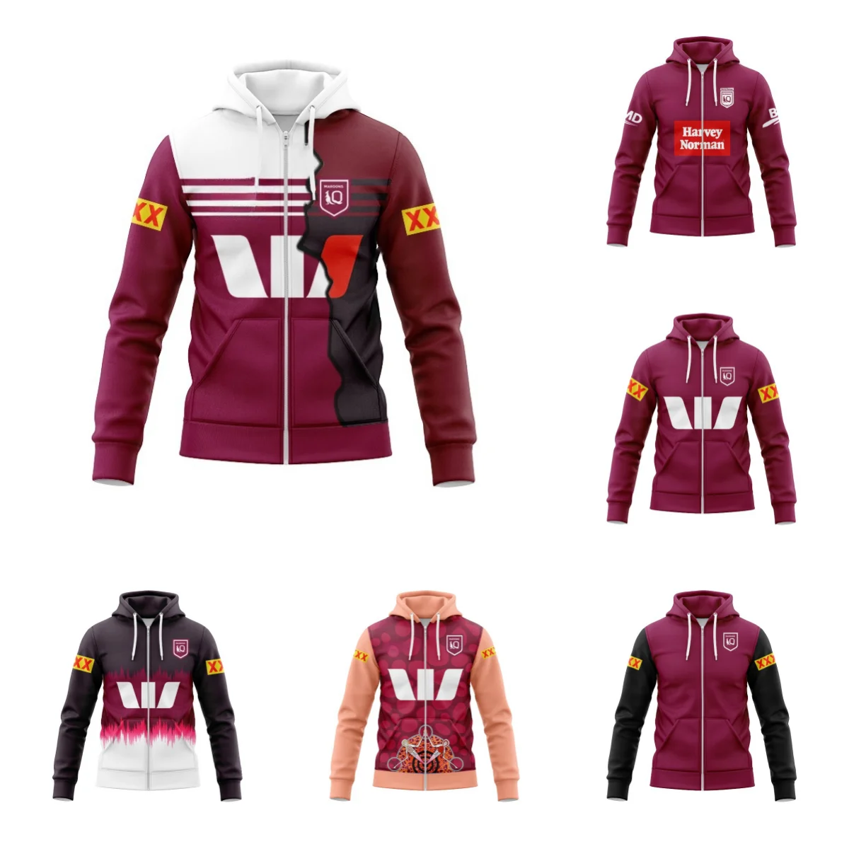 Толстовка с капюшоном на молнии QLD Maroons выездная футболка для регби