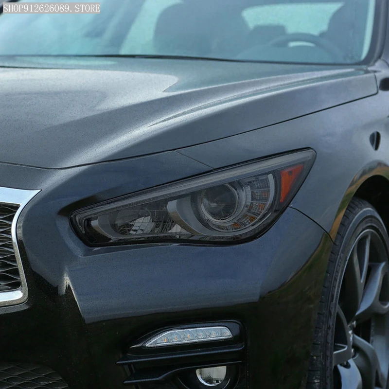 

2 шт., защитная пленка для автомобильных фар, дымчатый черный оттенок, виниловая прозрачная наклейка из ТПУ для Infiniti Q50 2014-на аксессуары