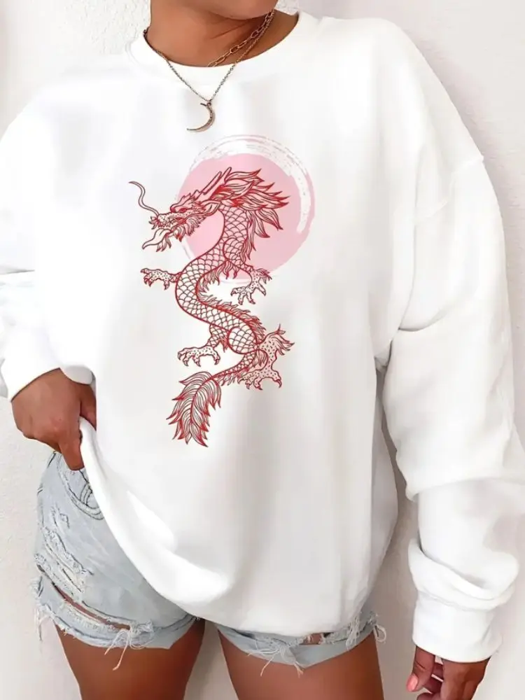 

Dragon Print Sweatshirt Casual Long Sleeve Crew Neck Hoodies For Fall Women's Clothing Luxury Designer Sweater Pullover