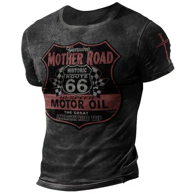 

Route66 T Shirt for Men Summer Vintage Print Tee Top American T-Shirt Men Oversized Clothes Blouses 2022 Hot New O-neck Camiseta