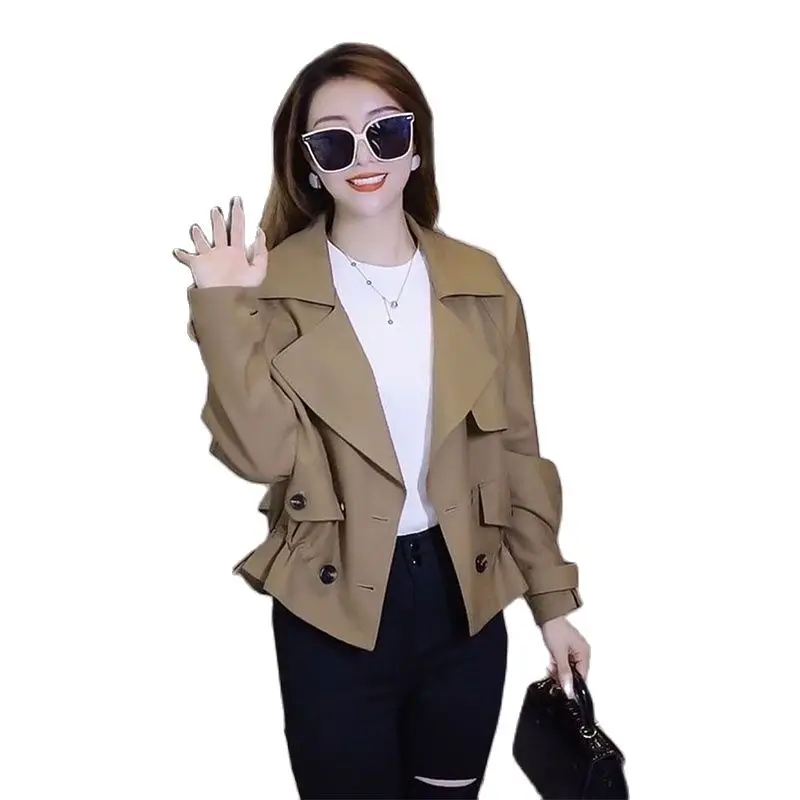 

2023 New Spring Autumn Coat Female Women's Casual Jacket Tops Outerwear Tooling Fashion Short Trench Coat Double-Breasted