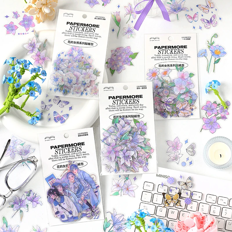 

30Packs Wholesale Purple Girl Cartoon Decoration stickers Cartoon Flowers Silver Material Fresh label Scrapbook supplies