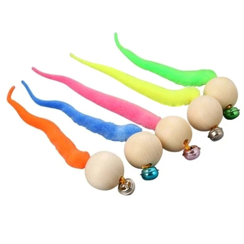 

Cat Chewing Toys Wooden Ball Wiggly Tail Bell Sounding Kitten Bite Toys