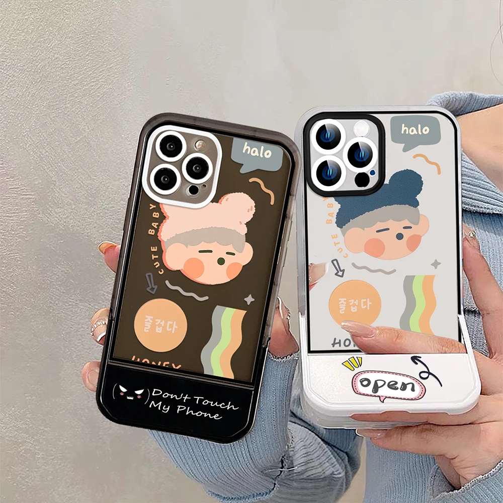 

Cartoon Cute Girl Stand Holder Case for iPhone 14ProMax 14Plus 13 12 11 Pro Max Transparent Soft Silicone Back Covers Coque
