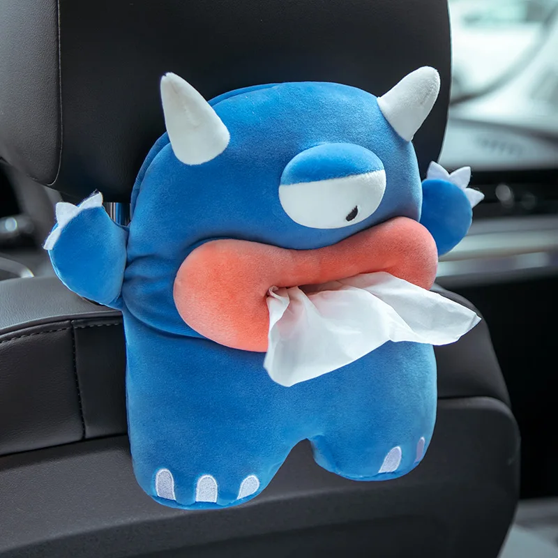 

Animals Car Seat Back hanging Paper Bag Cute Blue Monster Frog Plush Fabric Car Armrest Box Storage Function Tissue Box