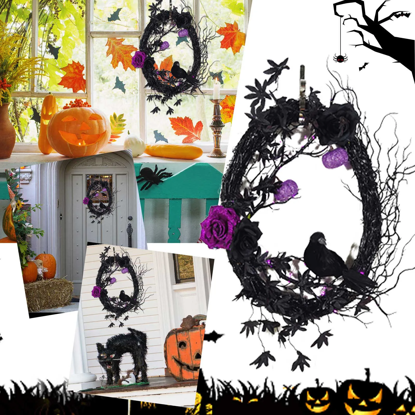 

Оливковый зеленый Настенный декор, гирлянда на Хэллоуин, дверные украшения, украшения для дома и вечеринки, Настенный декор на переднюю пан...