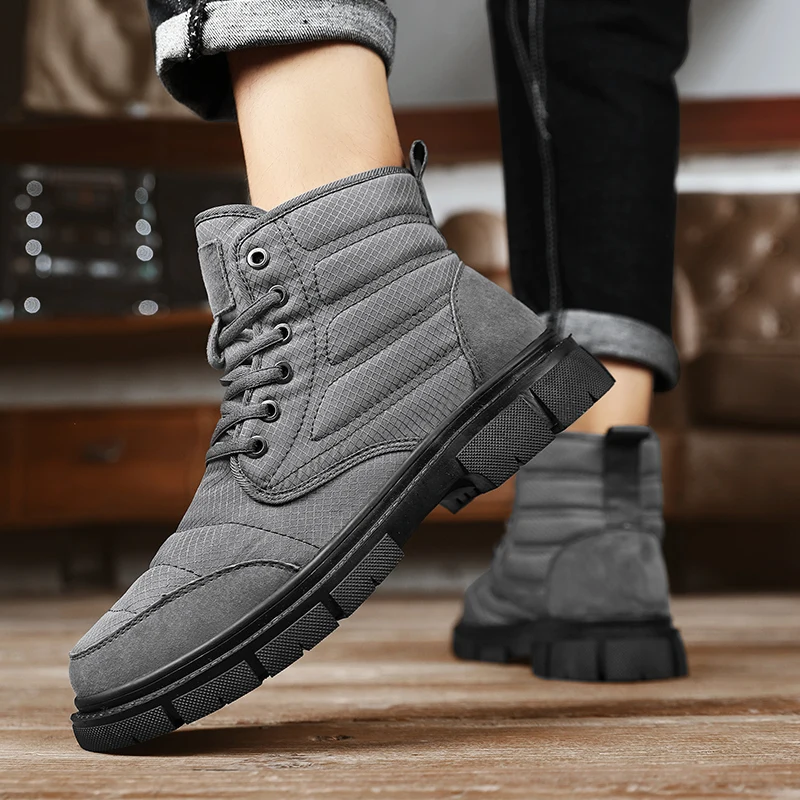 

Водонепроницаемые зимние ботинки, мужские Зимние флисовые ботинки на шнуровке, большой размер 38-46, теплая хлопковая обувь, удобная Нескользящая модная обувь с резиновой подошвой