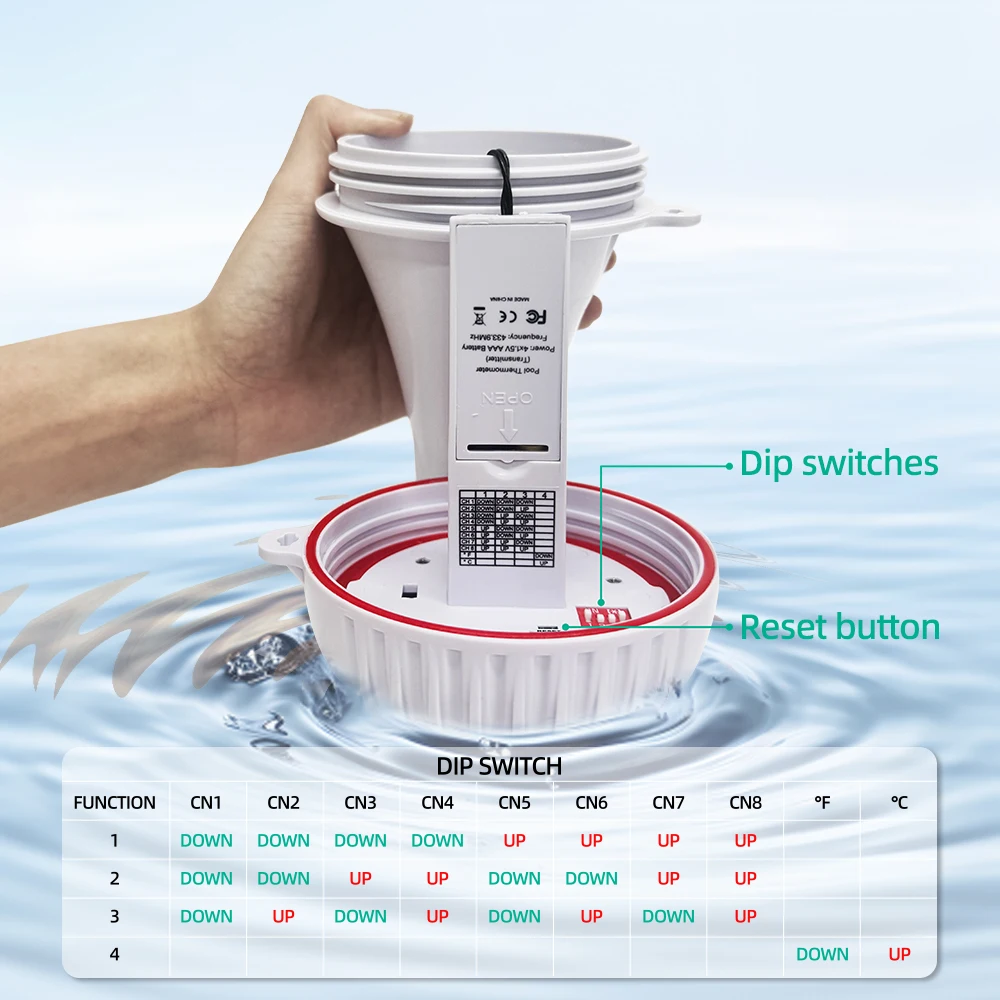 Фото MASTFUYI цифровой беспроводной термометр для воды 8 датчиков ЖК-дисплей IPX8 водонепроницаемый монитор для бассейна и спа для гидромассажной ванны, бассейна №5