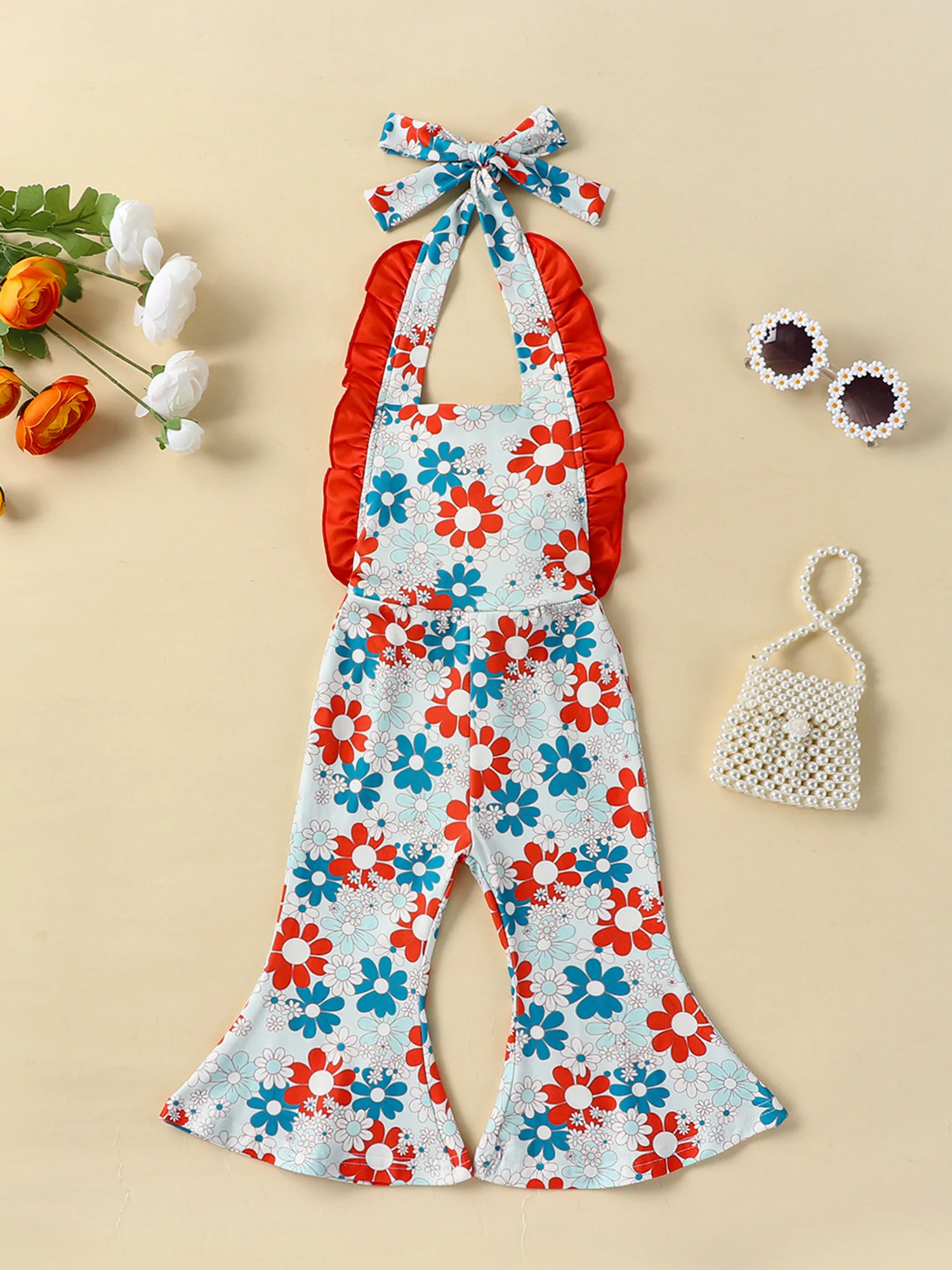 

Детский летний комбинезон без рукавов с цветочным принтом