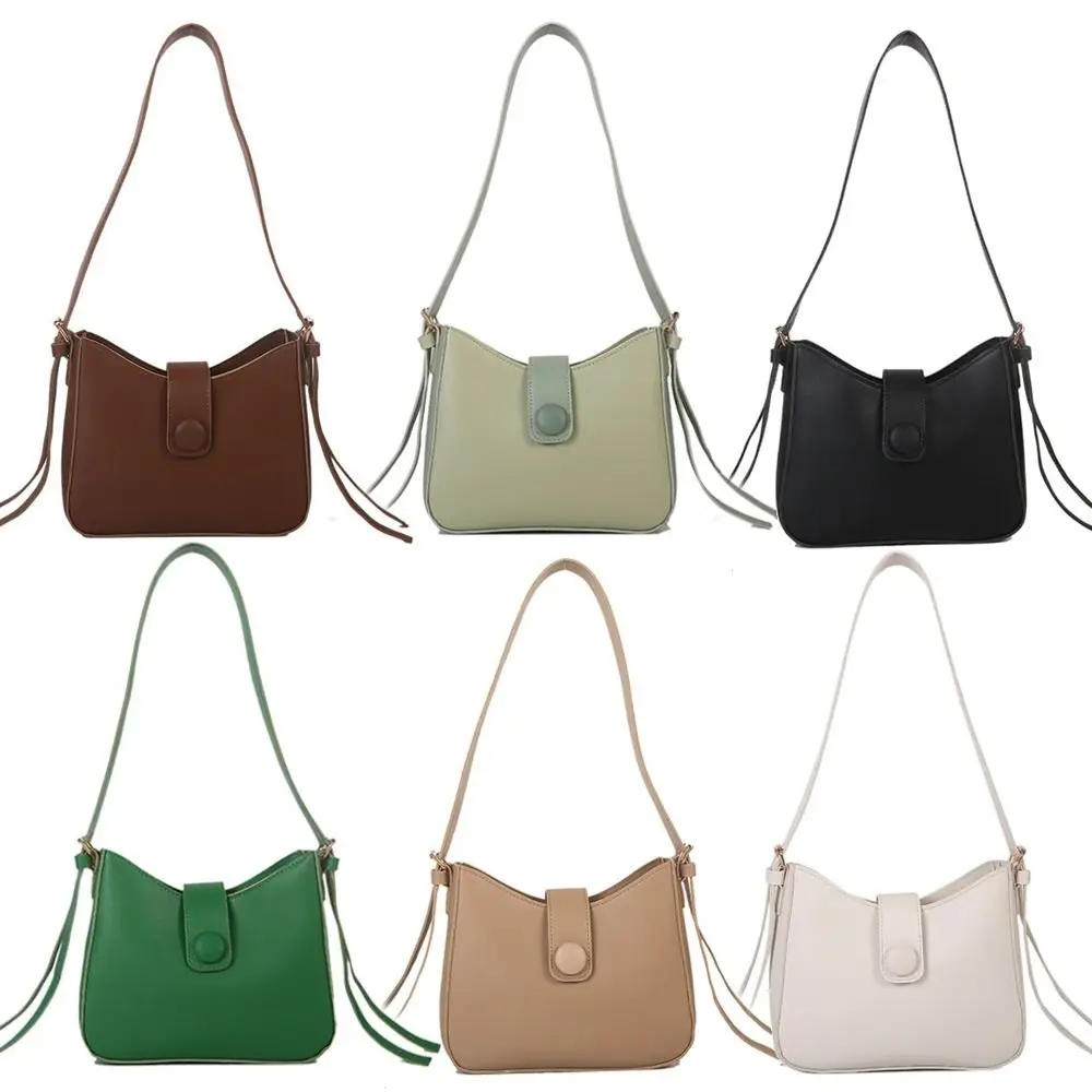 

High Capacity PU Leather Bag Tend Large Solid Color Shoulder Side Tote Snap Closure Shoulder Bag Girls Student