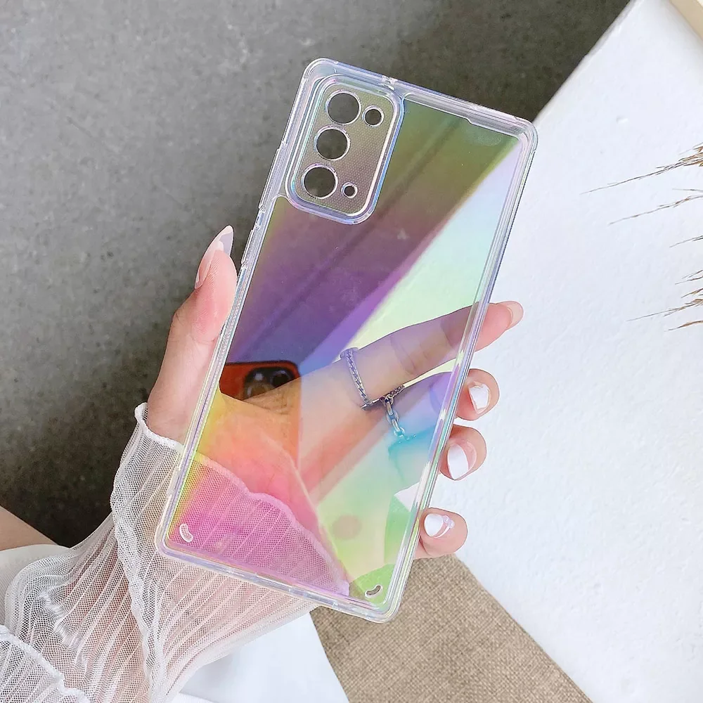 

Laser Rainbow Phone Case For Samsung Galaxy S20 S21 Plus Note 20 Ultra A51 A71 A52 A32 A12 A72 A22 4G Clear Aurora Cover