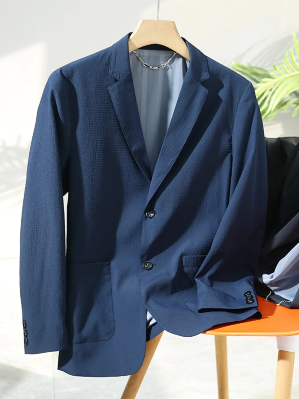 Seersucker весенне-осенний тонкий дышащий мужской одинарный однотонный простой