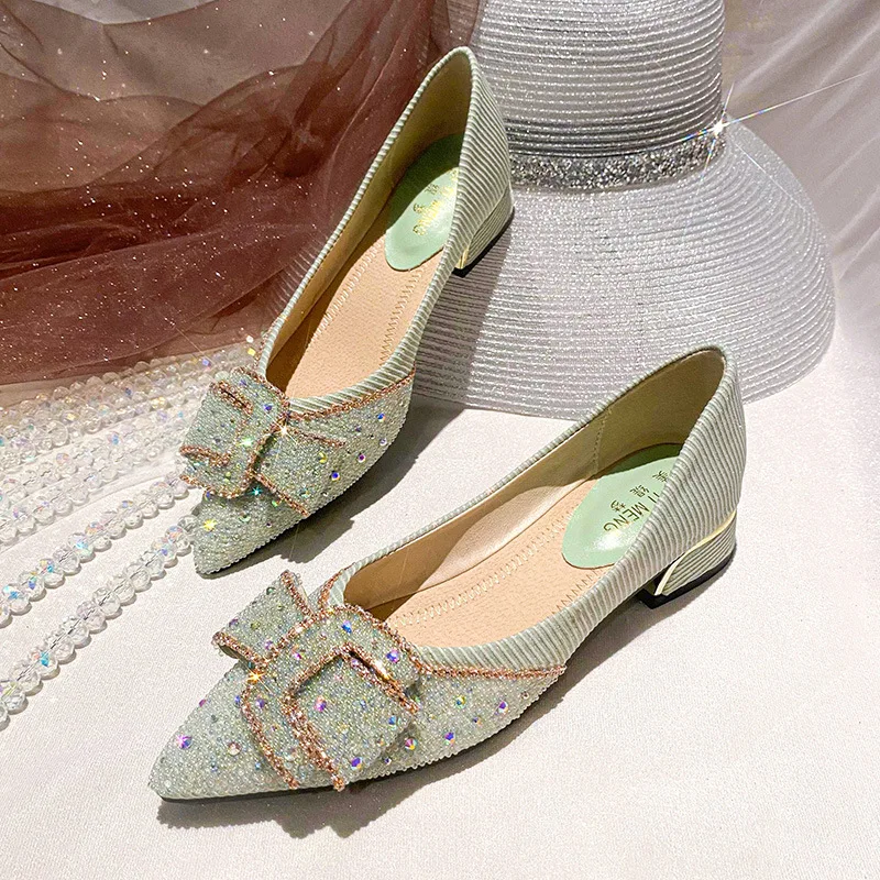 

elegant women pumps crystal shallow high heels stilettos rhinestone butterfly-knot women's party shoes bride wedding shoes