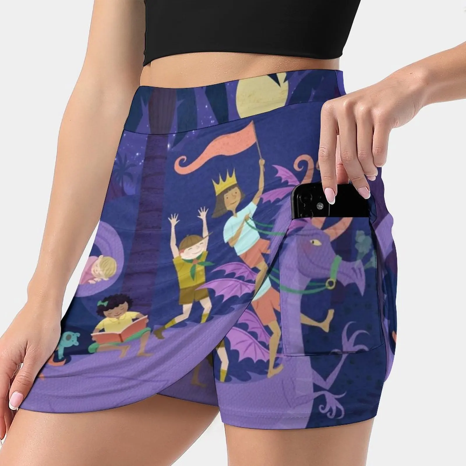 

Nighttime Dragon Ride Women's skirt Mini Skirts A Line Skirt With Hide Pocket Night Nighttime Purple Flying Dragon Ride Magical