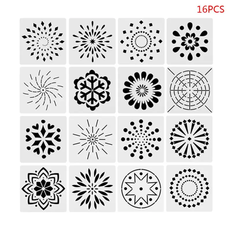 

16pcs/set Mandala Drawing Template Stencil Wall Painting Embossing Scrapbooking DIY Diary Decorative