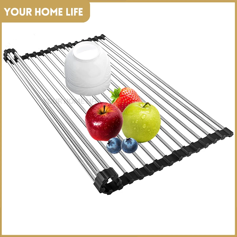 

Roll Up Dish Drying Rack Shelf Kitchen ALL SIZE Sink Holder Organizer Bowl Tableware Plate Storage Foldable SUS304 Dish Drainer