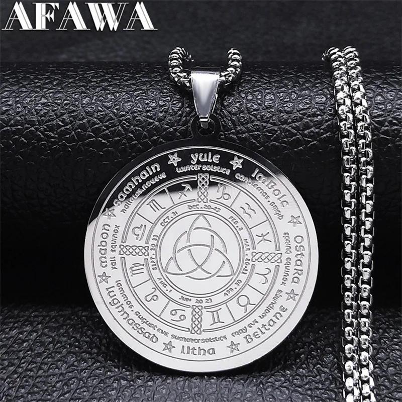 Witch Irish Knot Astrology Stainless Steel Necklace Women/Men Triquetra Pagan Wheel of the Year Necklaces Jewelry N3155S02