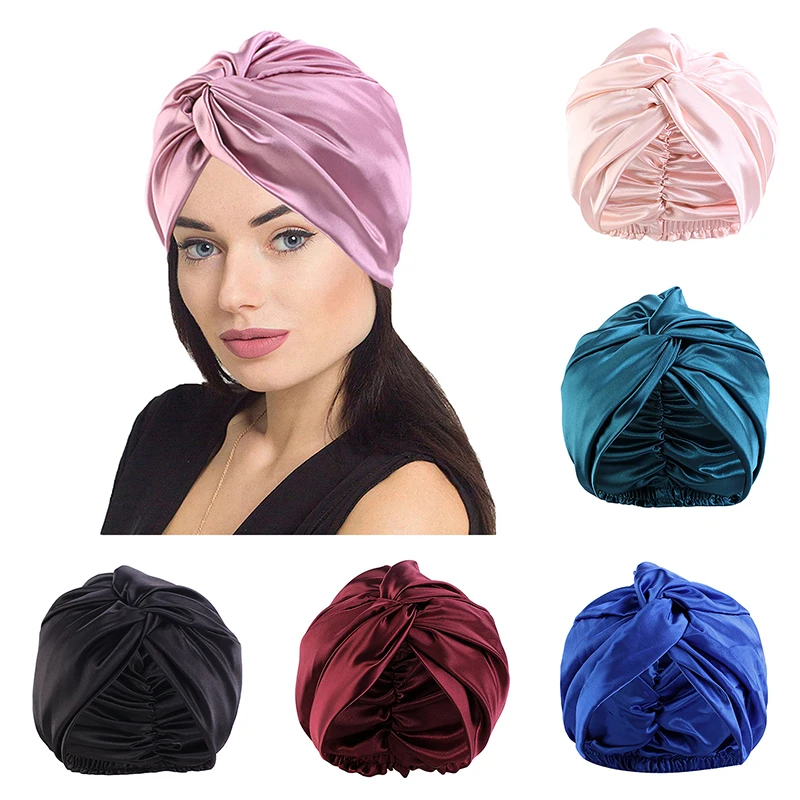 

Высококачественные шелковые шапочки для сна для женщин, уход за волосами, натуральная Ночная шапочка с резинкой на голове, розовые классические цвета