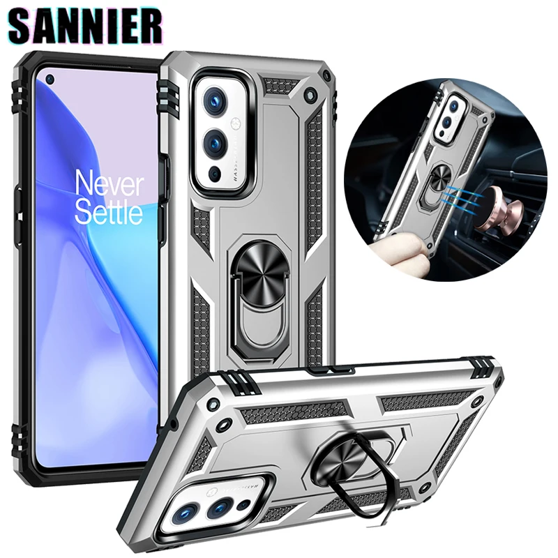 

Armor Anti-Fall Bumper Stand Phone Case For Oneplus 9 9Pro 7Pro Strong Magnetic Ring Car Holder Cover For Oneplus Nord N200 5G
