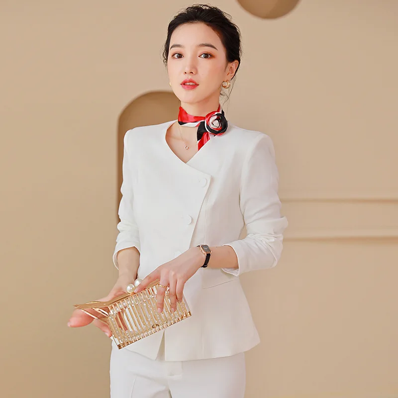 IZICFLY Autumn Spring Style Fashion White Blazer Sets With Pant Korean Ladies Business Suits For Women Work Wear Two Piece