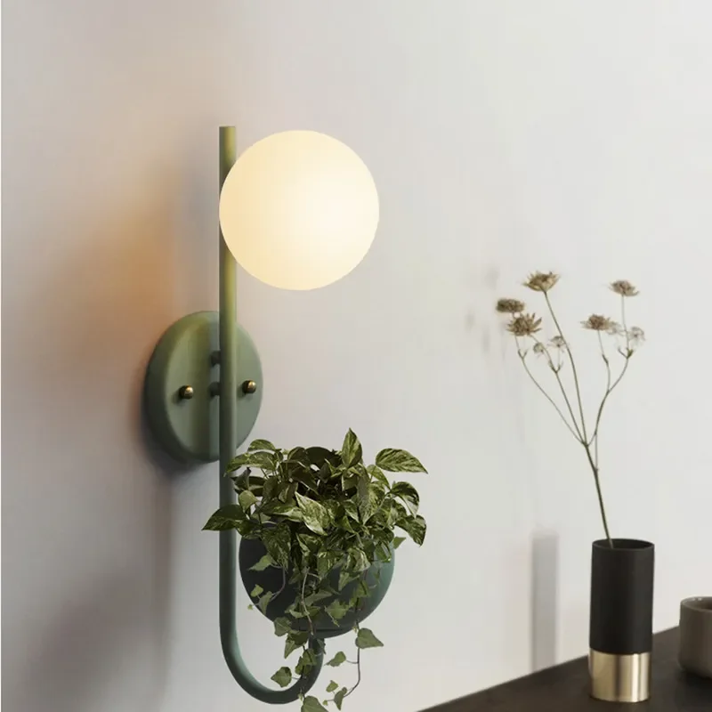 

Nordic Creative Wall Sconce for Bedroom Living Room Plant Kids Led Lamp Fixture Lighting Glass Ball Luminaire Bedside Home Decor