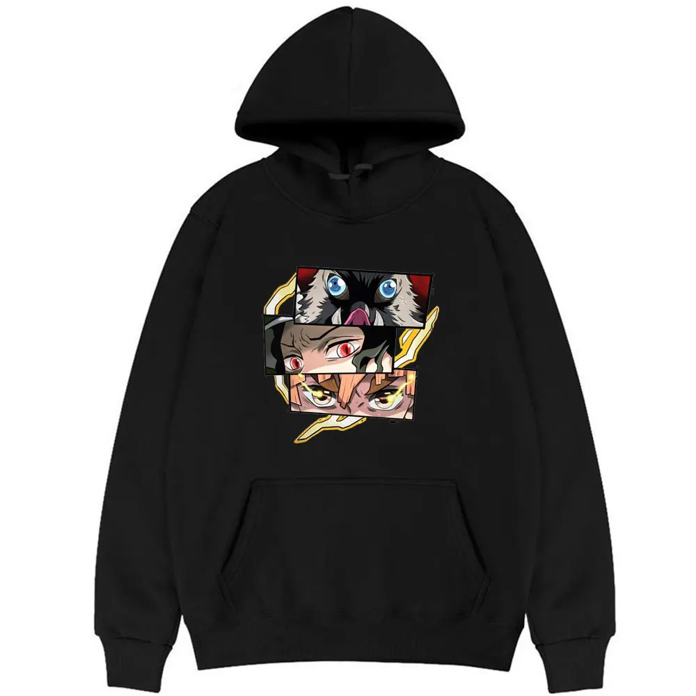 

Anime Demon Slayer Hoodie Hashibira Inosuke Agatsuma Zenitsu Kamado Nezuko Eyes Print Hoodies Man Manga Trend Sweatshirt Coat