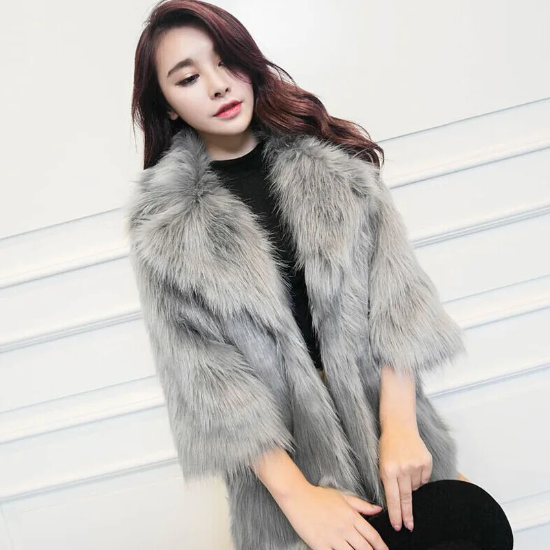 U-SWEAR Hot Fashion Winter Faux Fur Coat Women Luxury Long Jackets Coats with Belt Lapel Female Outwear Faux Fur Overcoat
