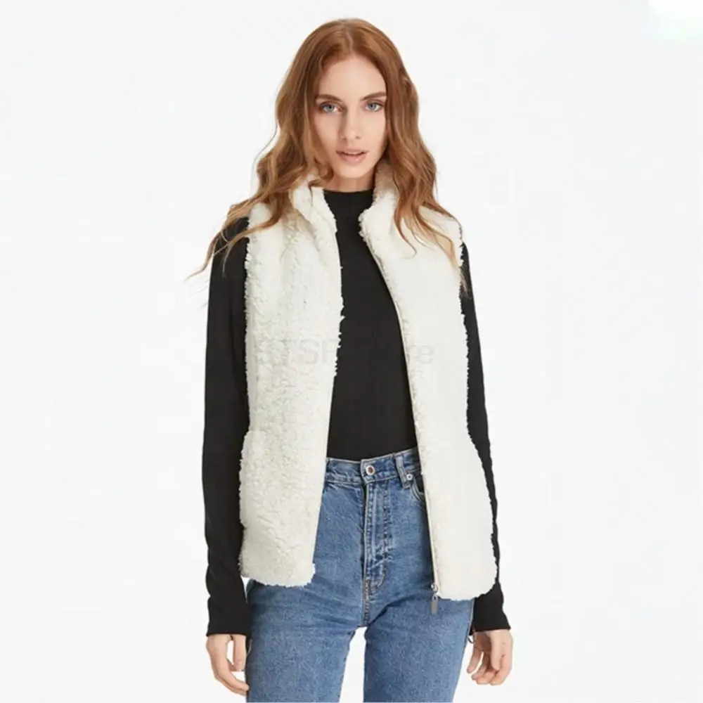 Women Luxury Teddy Real Fur Vest Coat Sleeveless Short Zipper Waist Coat Pure Color Warmth Pocket Real Fur Coats