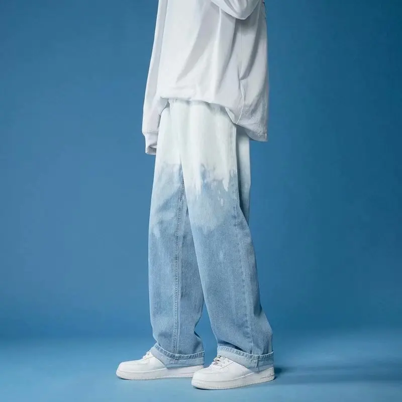 HOUZHOU Baggy Jeans Denim Trousers Male Black Wide Leg Jeans for Men Autumn Loose Casual Korean Streetwear Hip Hop Harajuku