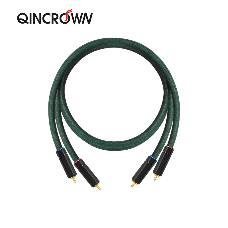 

QINCROWN A pair RCA to RCA Cable four Core pure Copper Silver-plated HIFI Power amplifier Interface Signal cable Speaker wire