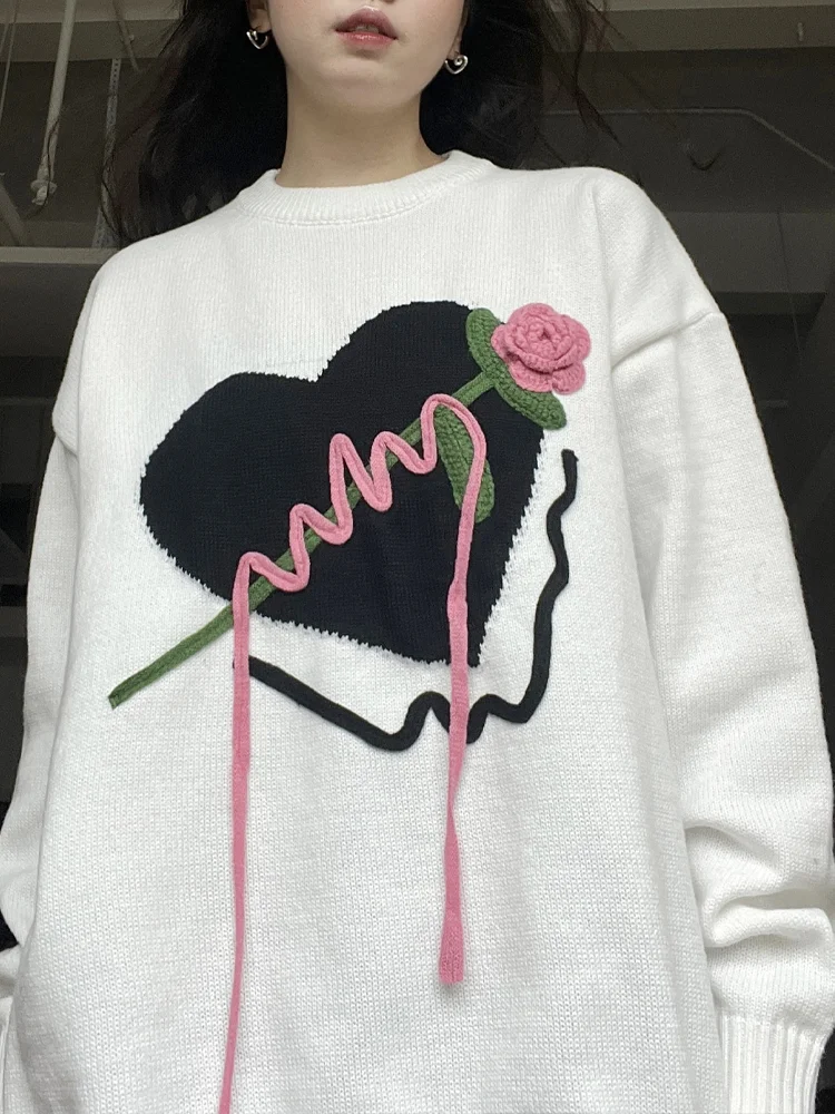 

Женский вязаный Свитер оверсайз, белый Повседневный пуловер с длинным рукавом, в Корейском стиле, свободного покроя, для офиса, на осень, 2022