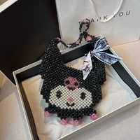 kuromi diy pearl material bag beaded weave homemade cartoon shoulder underarm bag birthday gift for women purses and handbags