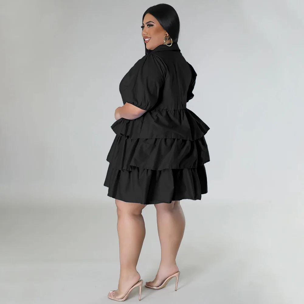 Plus Size Elegant Mini New In Dress Women Ruffle Solid Club Outfit Casual Luxury Gown 2023 Summer Trendy Evening Party Dress