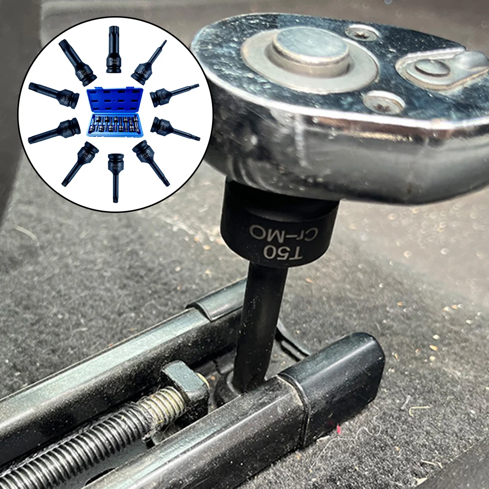 Набор торцевых бит Адаптер для розеток Наборы головок T20-T80 Torx Star Bit 10 шт. Черный