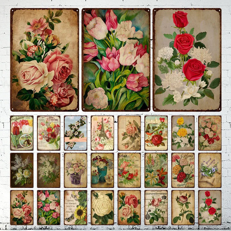 

WEIWEI Flower Vintage Tin Sign Metal Sign Decorative Plaque Garden Living Room Kitchen Cafe Decor Wall Decoration