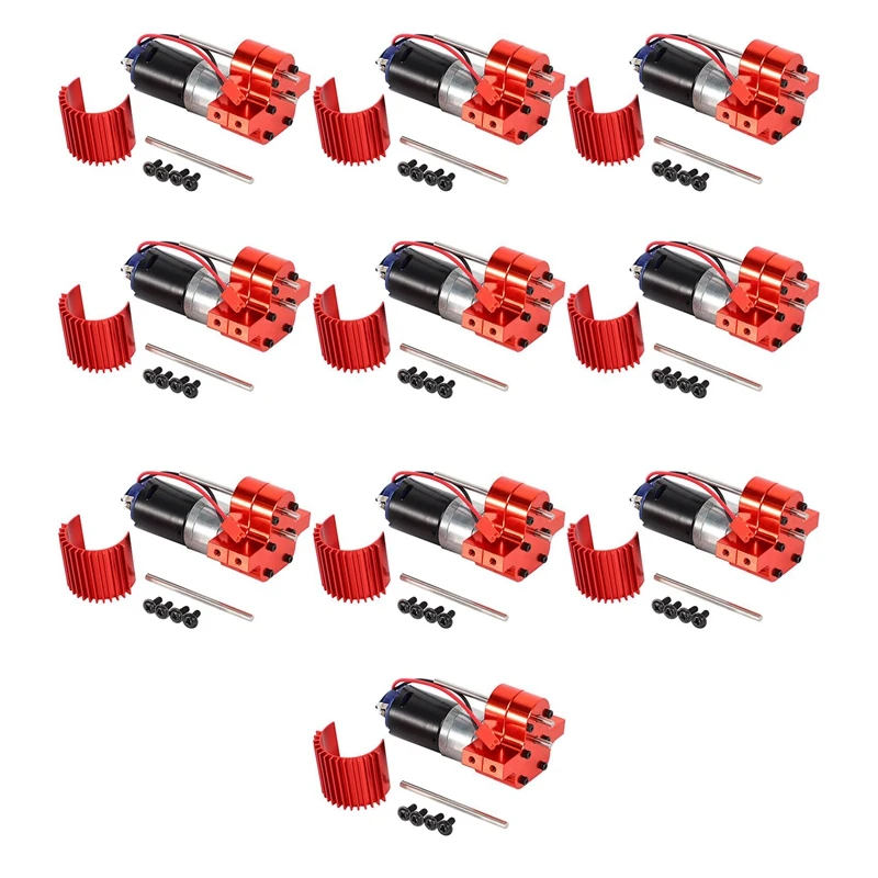

10X 370 Brushed Motor+Alloy Heat Sink Gear Box Set With Steel Gears For WPL Henglong C14 C24 B14 B16 B36 4X4 6X6