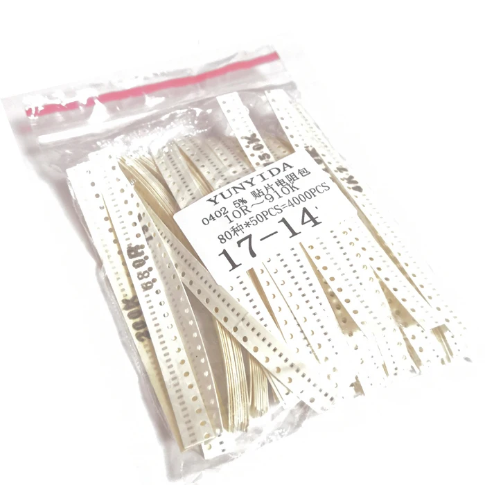 

4000pcs 0402 SMD Resistor Kit Assorted Kit 10ohm-1M ohm 5% 80valuesX 50pcs=4000pcs Sample Kit